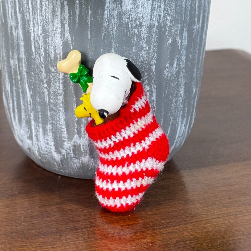 Vintage Peanuts Christmas Ornament Snoopy and Woodstock in a Stocking